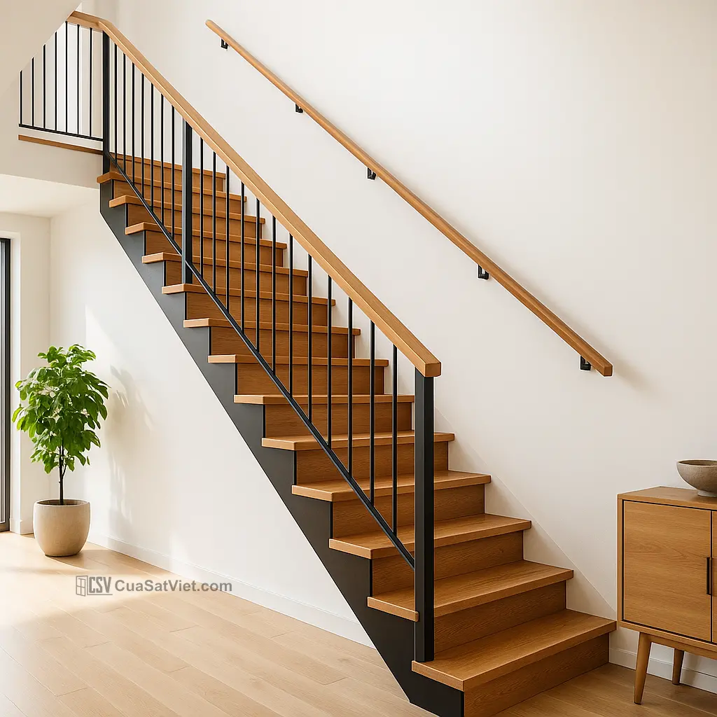 cầu thang sắt bậc gỗ mang đến sự an toàn và tính thẩm mỹ cao