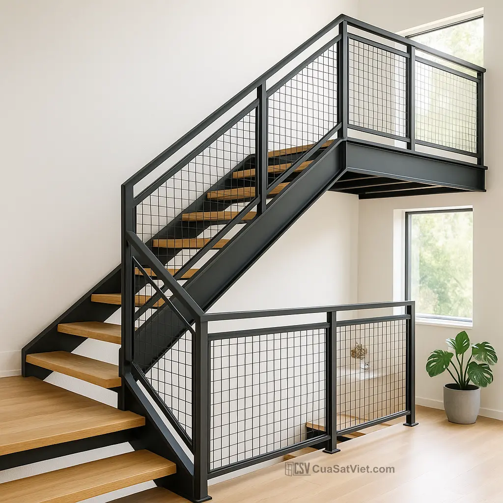 cầu thang sắt bậc kính cường lực mang đến sự an toàn và tính thẩm mỹ cao