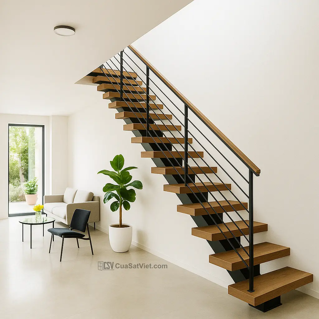 Giả cổ giúp cầu thang sắt tay vịn gỗ mang nét hoài niệm và độc đáo