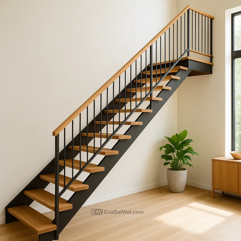 Sự chắc chắn của đá giúp cầu thang sắt tay vịn gỗ thêm phần bền vững