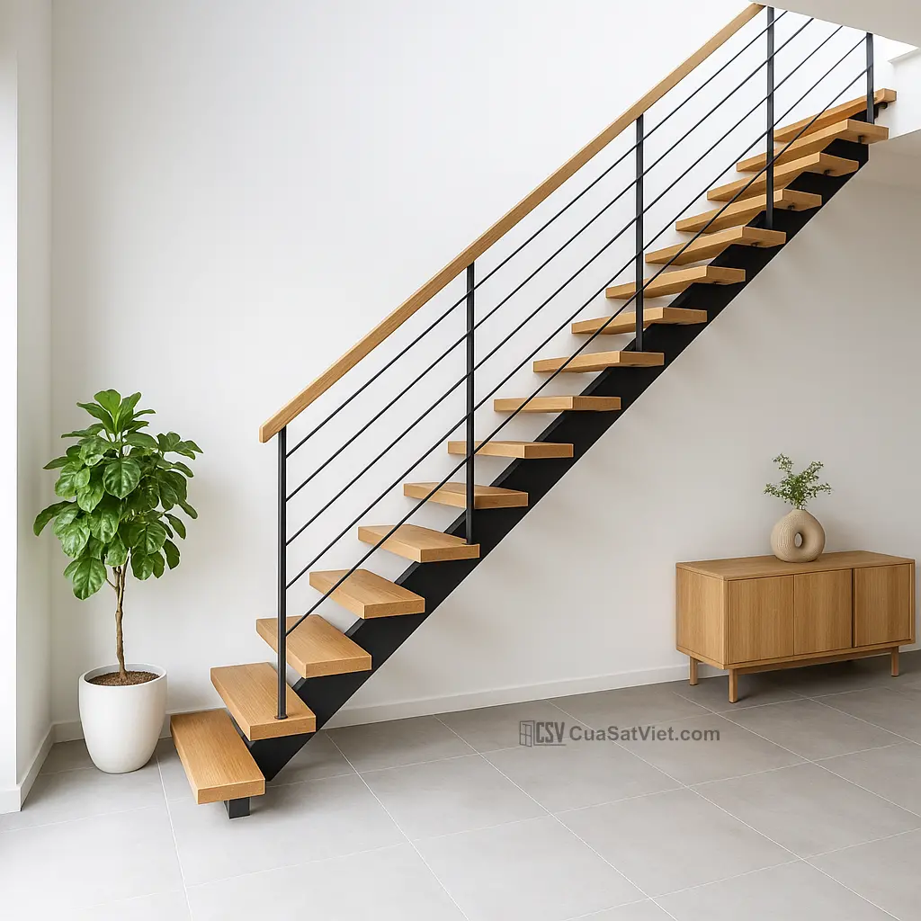 Biệt thự vườn thêm sang trọng với mẫu cầu thang sắt tay vịn gỗ nghệ thuật