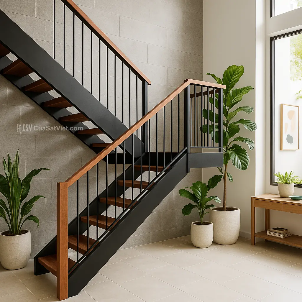 Họa tiết trống đồng trên cầu thang sắt mỹ thuật mang đậm dấu ấn văn hóa Việt