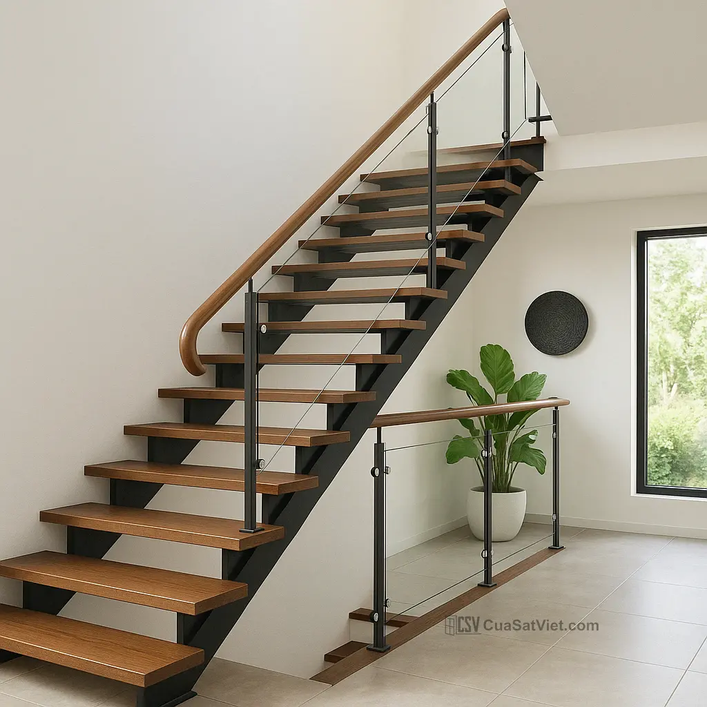 Chi tiết cầu thang sắt kết cấu đơn giản tạo điểm nhấn ấn tượng cho ngôi nhà