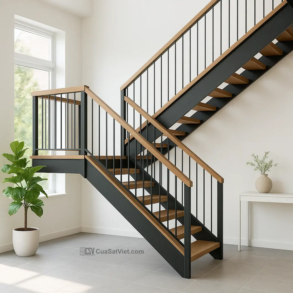 Vị trí mặt tiền nổi bật hơn nhờ cầu thang sắt mỹ thuật tinh tế