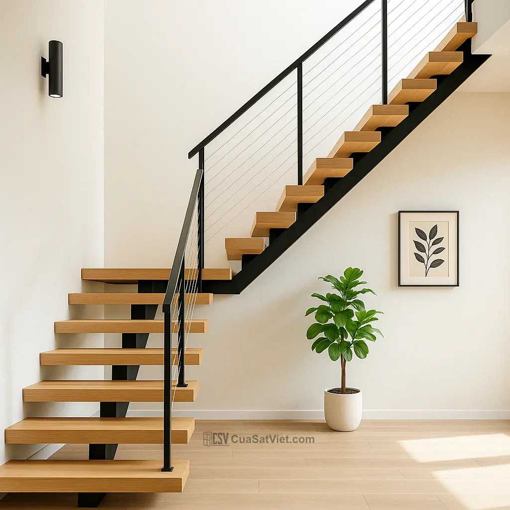 Mẫu cầu thang sắt kiểu vuông nổi bật với độ bền và đường nét tinh tế