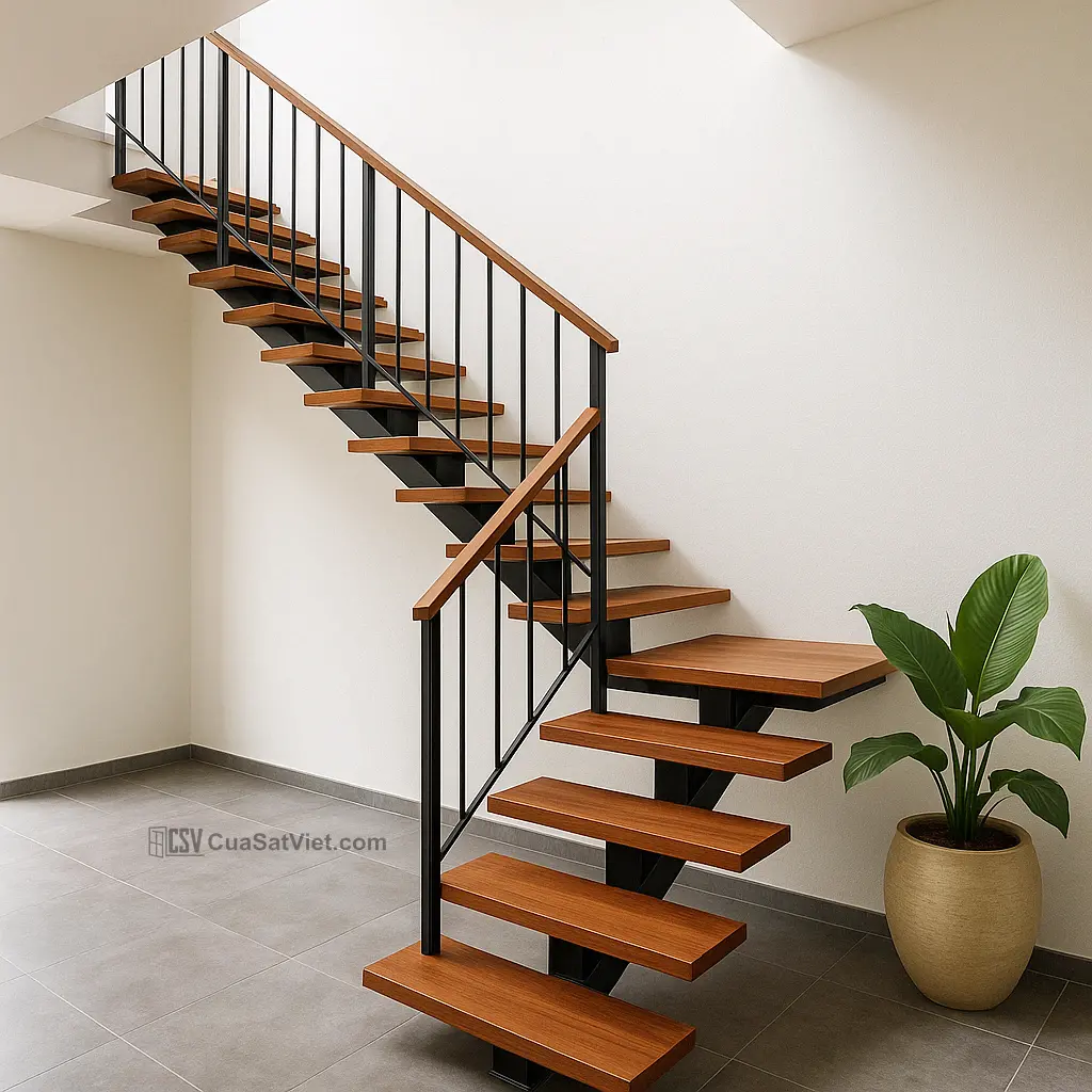 Cầu thang sắt mỹ thuật trong nhà với kiểu dáng phù hợp mọi phong cách nội thất
