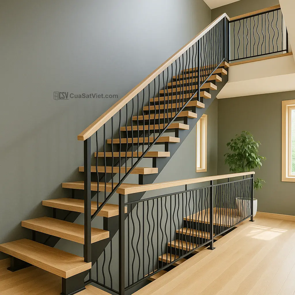 cầu thang sắt kính viền inox mang đến sự an toàn và tính thẩm mỹ cao