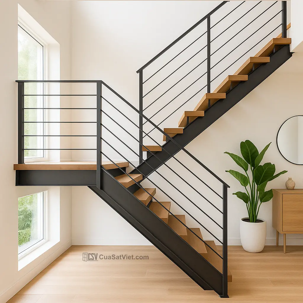cầu thang sắt lan can đẹp mắt mang đến sự an toàn và tính thẩm mỹ cao