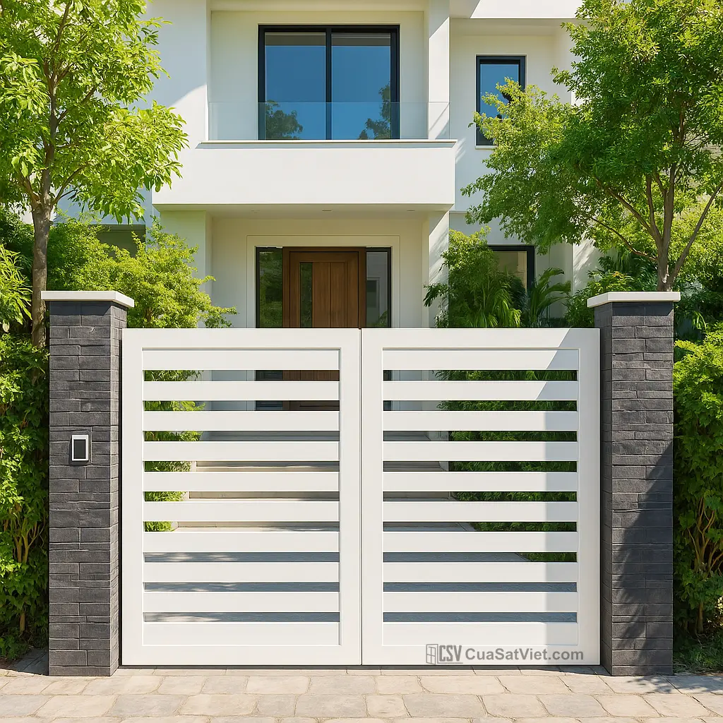 Không gian sống thêm phần sang trọng và gọn gàng nhờ mẫu cửa sắt 2 cánh khuôn lớn.