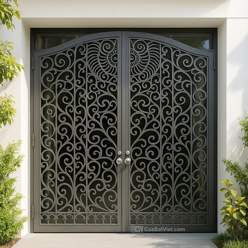 Mẫu cửa sắt 2 cánh cho nhà cấp 4 giúp căn nhà thêm phần thoáng đãng mà vẫn đảm bảo riêng tư.