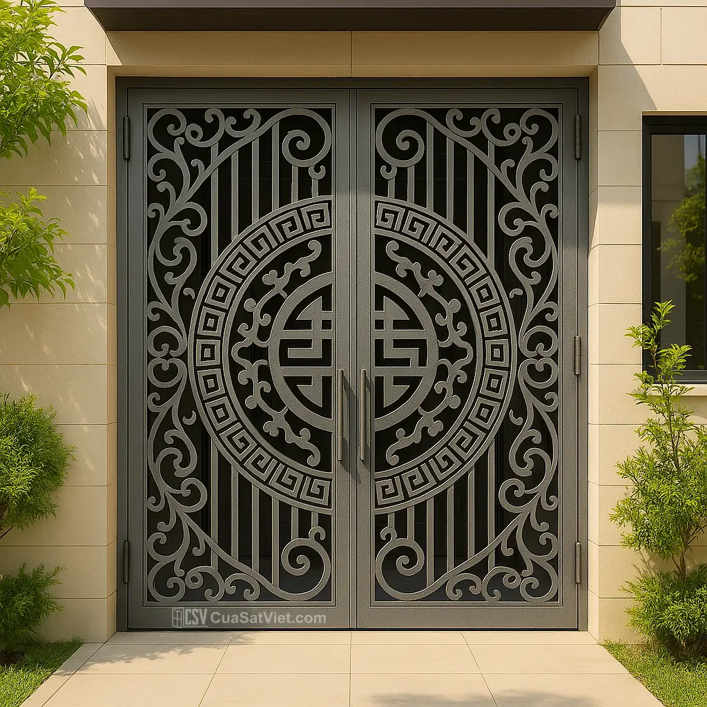 Mẫu cửa sắt 2 cánh gấp gọn giúp căn nhà thêm phần thoáng đãng mà vẫn đảm bảo riêng tư.