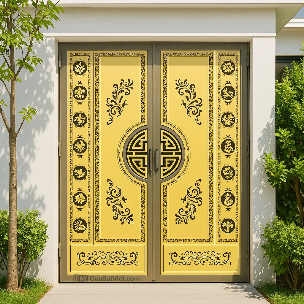 Mẫu cửa sắt 2 cánh chống cháy giúp căn nhà thêm phần thoáng đãng mà vẫn đảm bảo riêng tư.