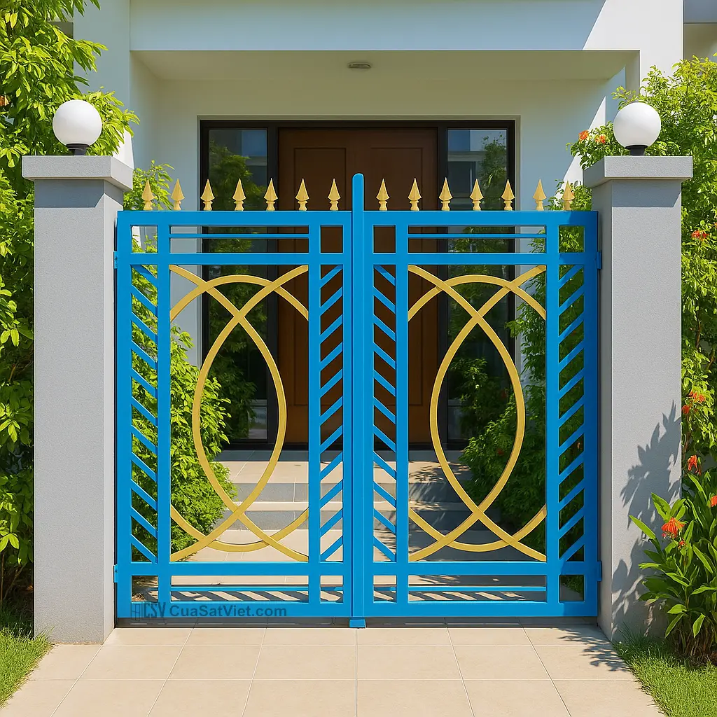 Không gian sống thêm phần sang trọng và gọn gàng nhờ mẫu cửa sắt 2 cánh lùa ngoài trời.