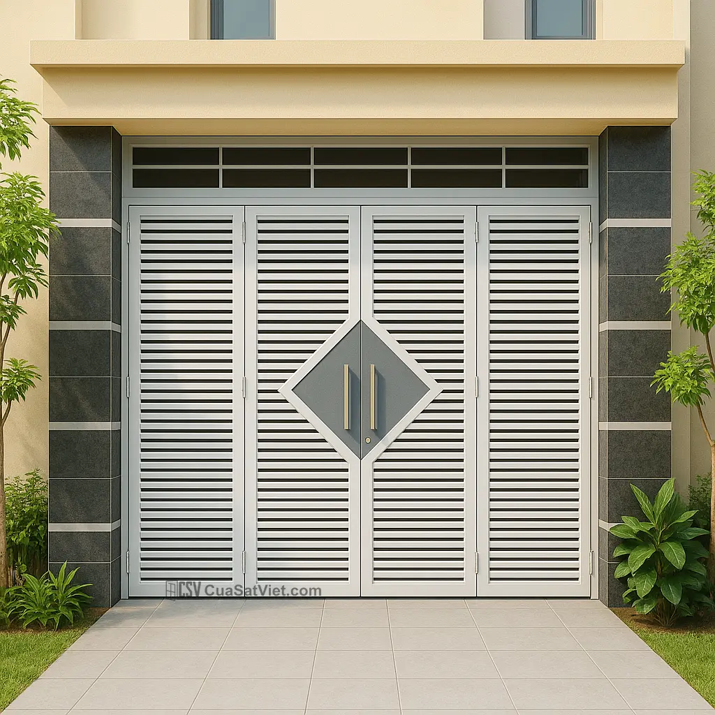 Dành cho nhà cấp 4, cửa sắt 4 cánh mặt tiền vừa đơn giản vừa bền đẹp