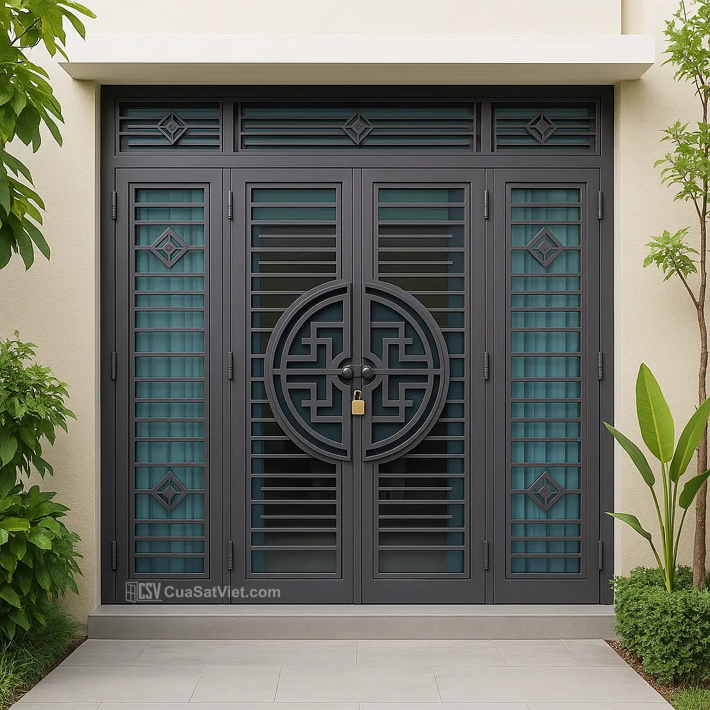 Kiểu mở trượt giúp cửa sắt 4 cánh mặt tiền tiết kiệm diện tích hiệu quả