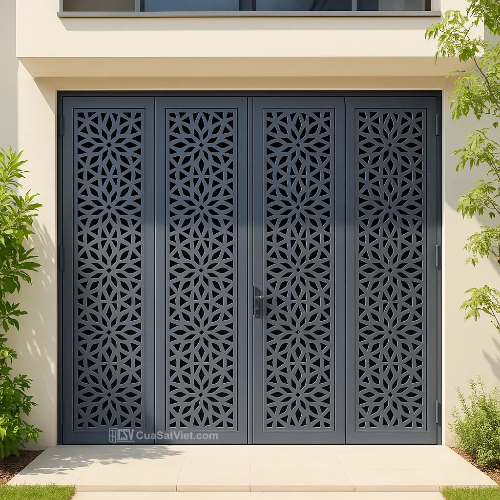 Chất liệu sơn chống gỉ giúp cửa sắt 4 cánh mặt tiền bền bỉ trước thời tiết