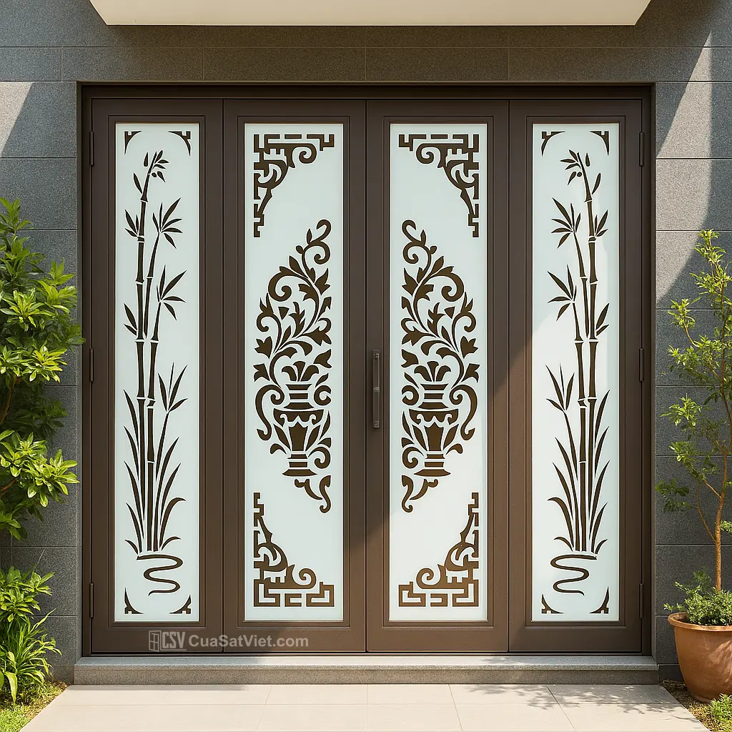 Chất liệu cao cấp giúp cửa sắt 4 cánh mặt tiền giữ màu đẹp và khó trầy xước