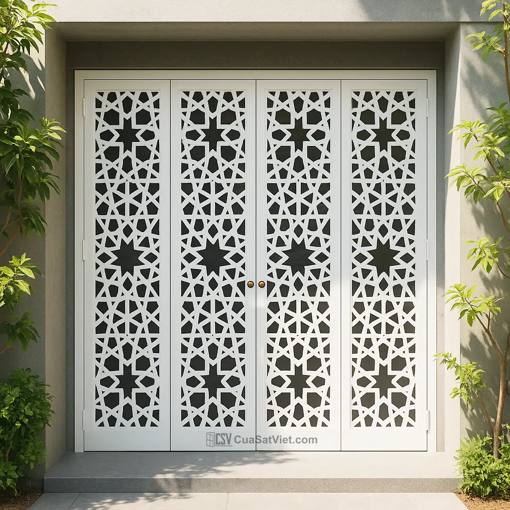 Cửa cổng cửa sắt 4 cánh đẹp cho biệt thự mini được ưa chuộng trong các công trình dân dụng hiện đại