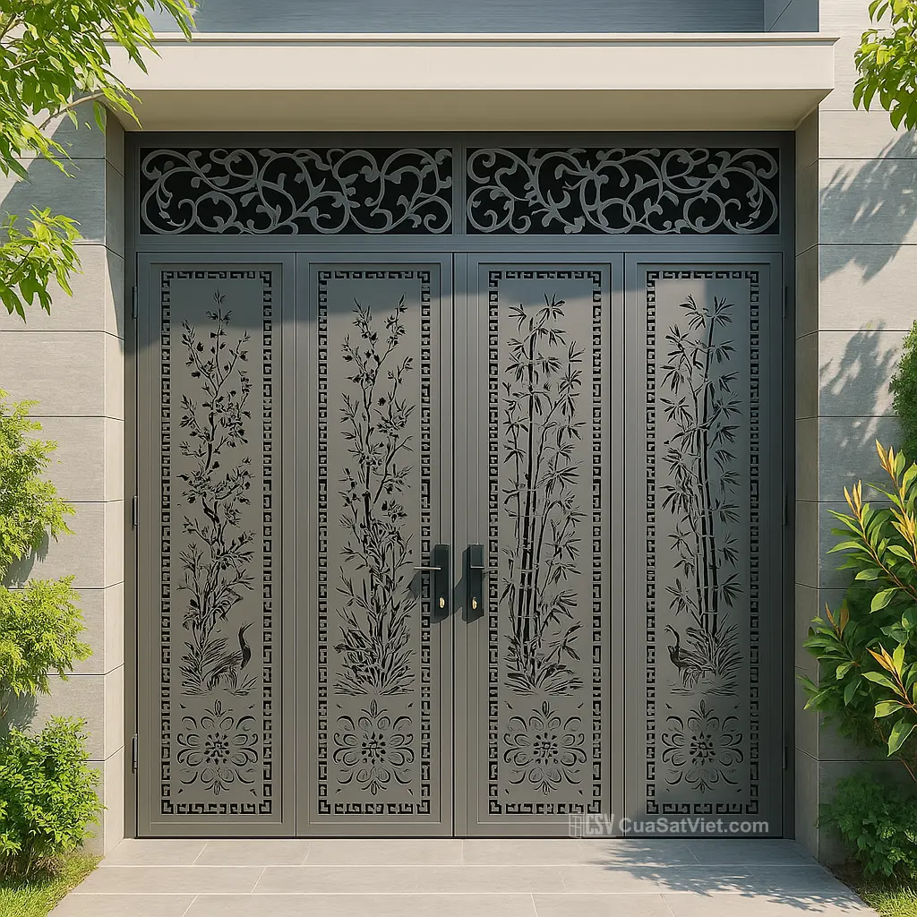 Dòng sản phẩm cửa sắt 4 cánh đẹp giả gỗ mang lại vẻ đẹp sang trọng cho mặt tiền