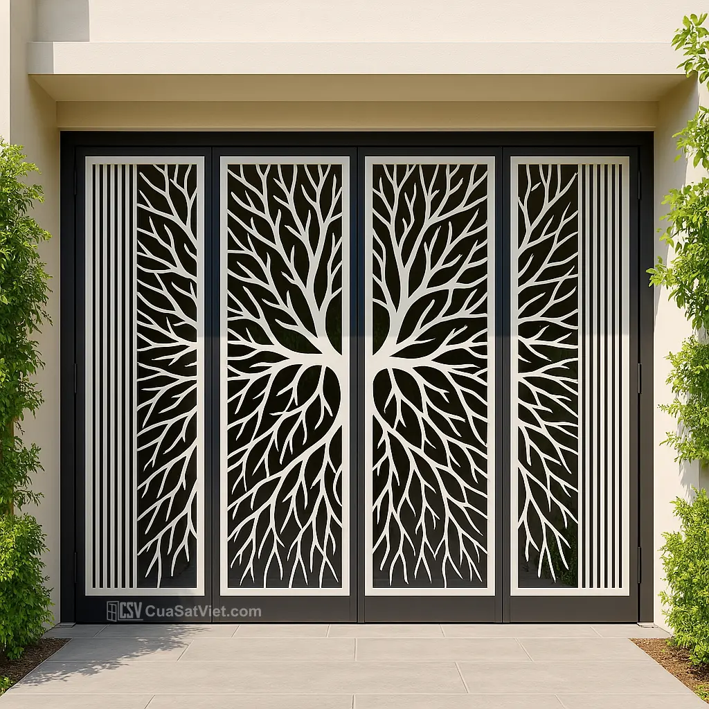 Cửa cổng cửa sắt 4 cánh đẹp cho nhà ống đáp ứng cả yếu tố thẩm mỹ và công năng sử dụng