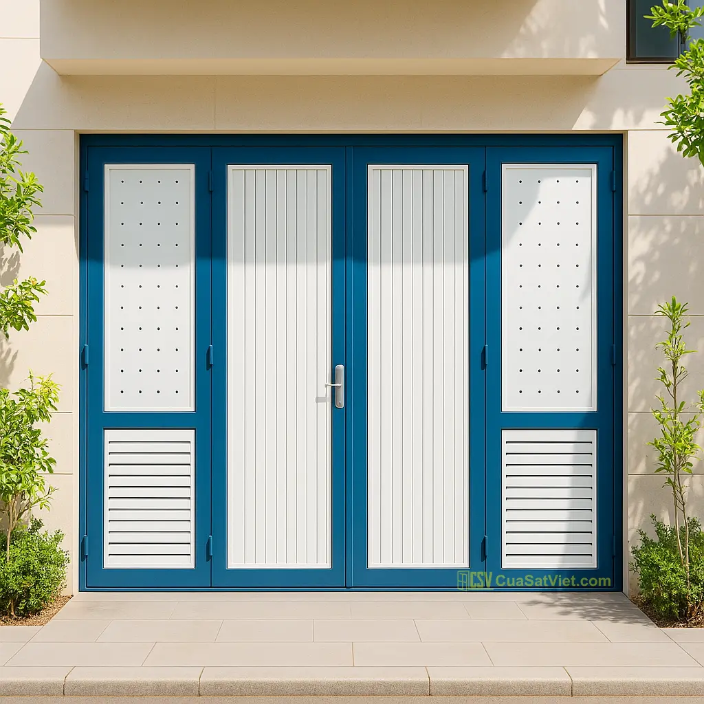 Kiểu mở trượt từ cửa sắt 4 cánh đơn giản phù hợp nhà hẹp cần tiết kiệm không gian