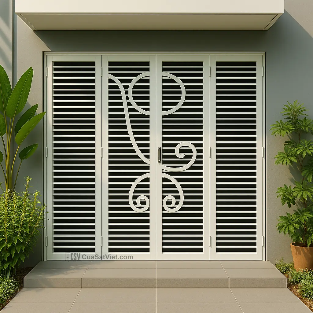 Sơn tĩnh điện giúp cửa sắt 4 cánh đơn giản chống gỉ và bền lâu theo thời gian
