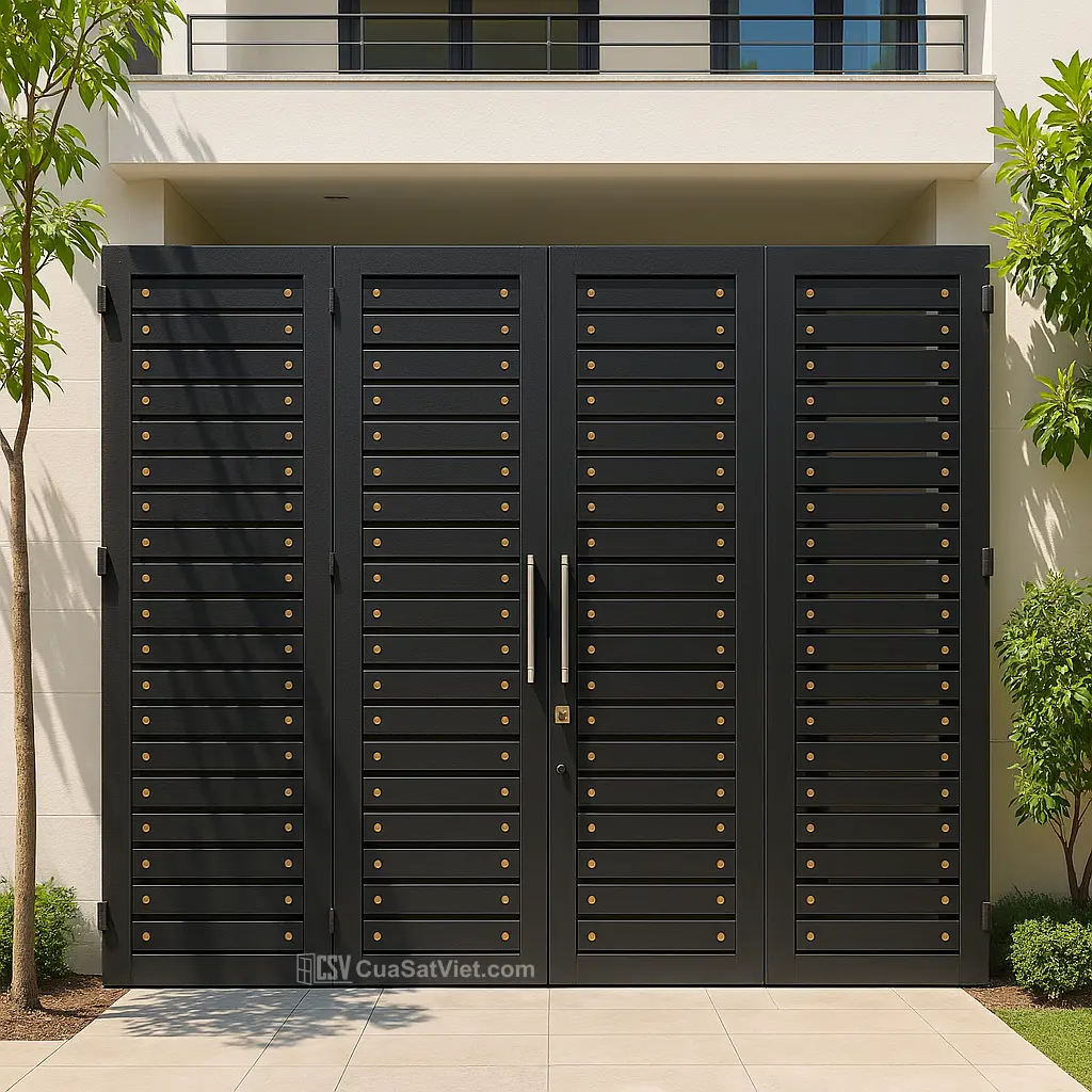 Thiết kế cửa sắt 4 cánh đẹp mở quay sử dụng công nghệ sơn hiện đại chống bong tróc
