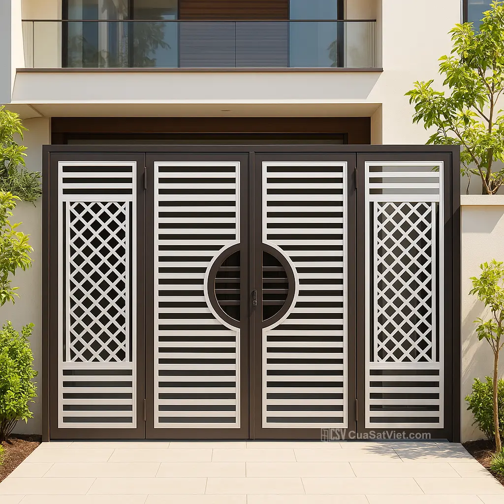 Dòng sản phẩm cửa sắt 4 cánh đẹp kết hợp gỗ sử dụng công nghệ sơn hiện đại chống bong tróc