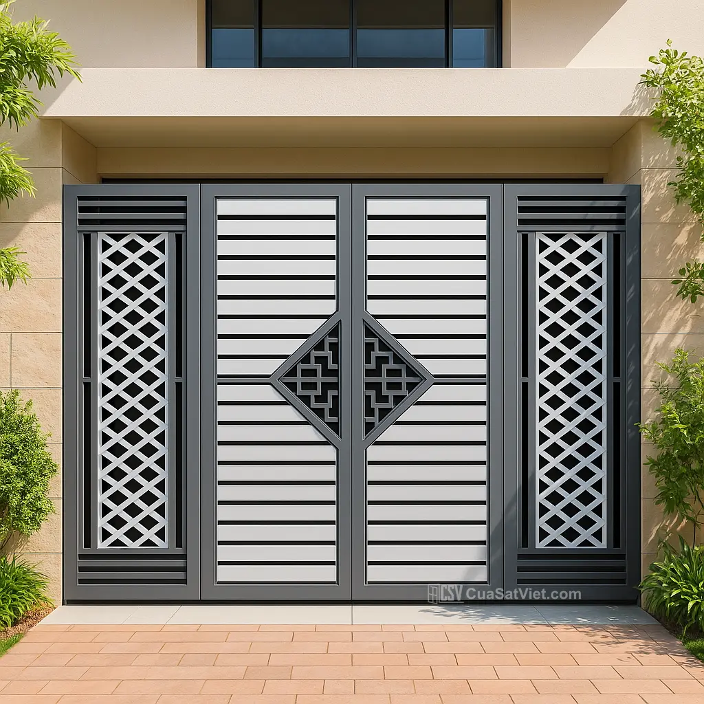 Kiểu dáng cửa sắt 4 cánh đẹp sơn tĩnh điện kết hợp giữa thẩm mỹ và độ bền cao