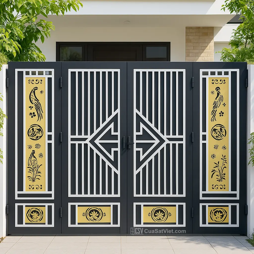 Thiết kế cửa sắt 4 cánh đẹp cho nhà ống kết hợp giữa thẩm mỹ và độ bền cao