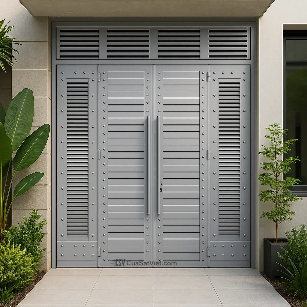 Cửa cổng cửa sắt 4 cánh đẹp biệt thự có thiết kế tinh gọn, phù hợp mặt tiền nhà phố