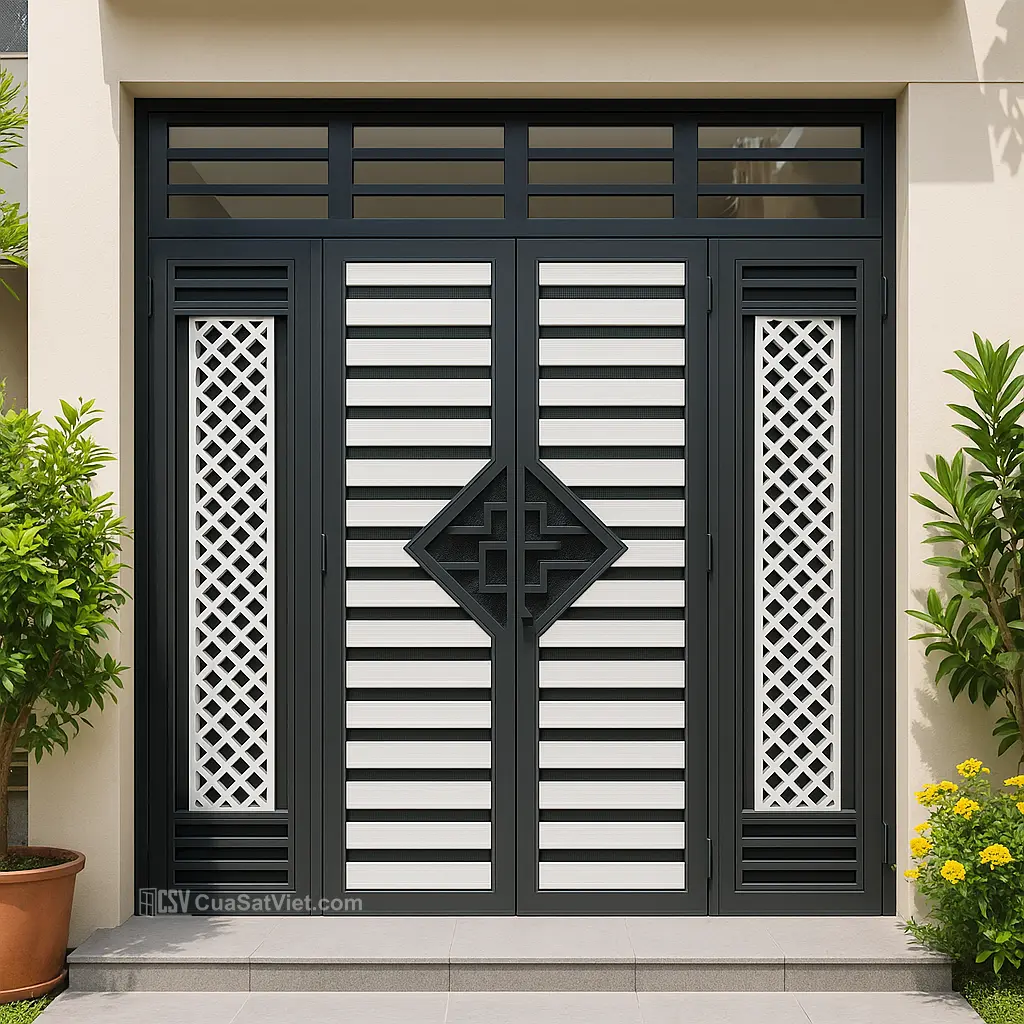 Dòng sản phẩm cửa sắt 4 cánh đẹp phù hợp nhà phố mang lại vẻ đẹp sang trọng cho mặt tiền