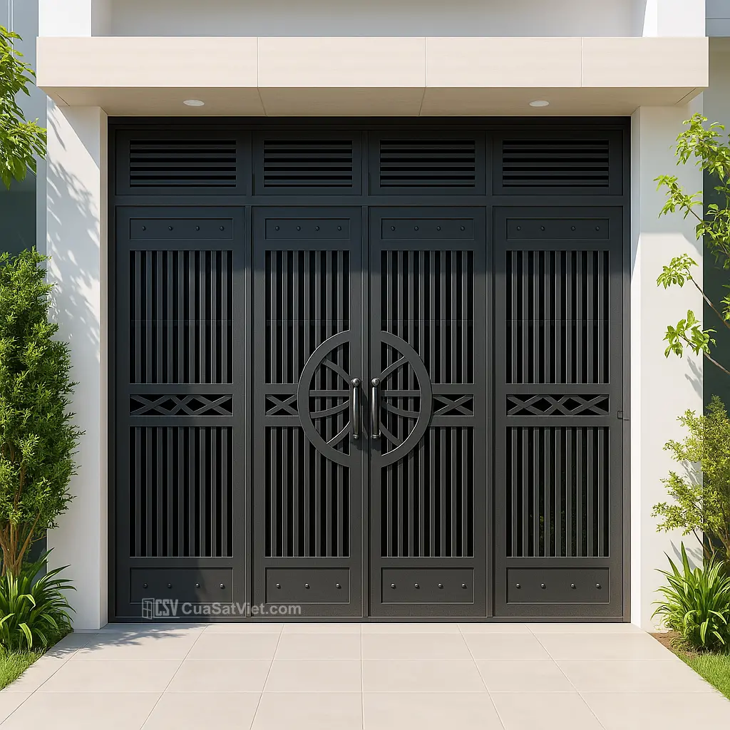 Dòng sản phẩm cửa sắt 4 cánh đẹp khóa vân tay có màu sắc trang nhã và kiểu dáng khỏe khoắn