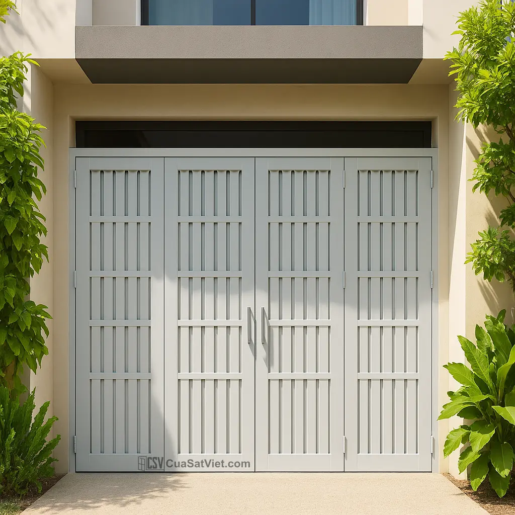 Cửa cổng cửa sắt 4 cánh đẹp sơn tĩnh điện có màu sắc trang nhã và kiểu dáng khỏe khoắn