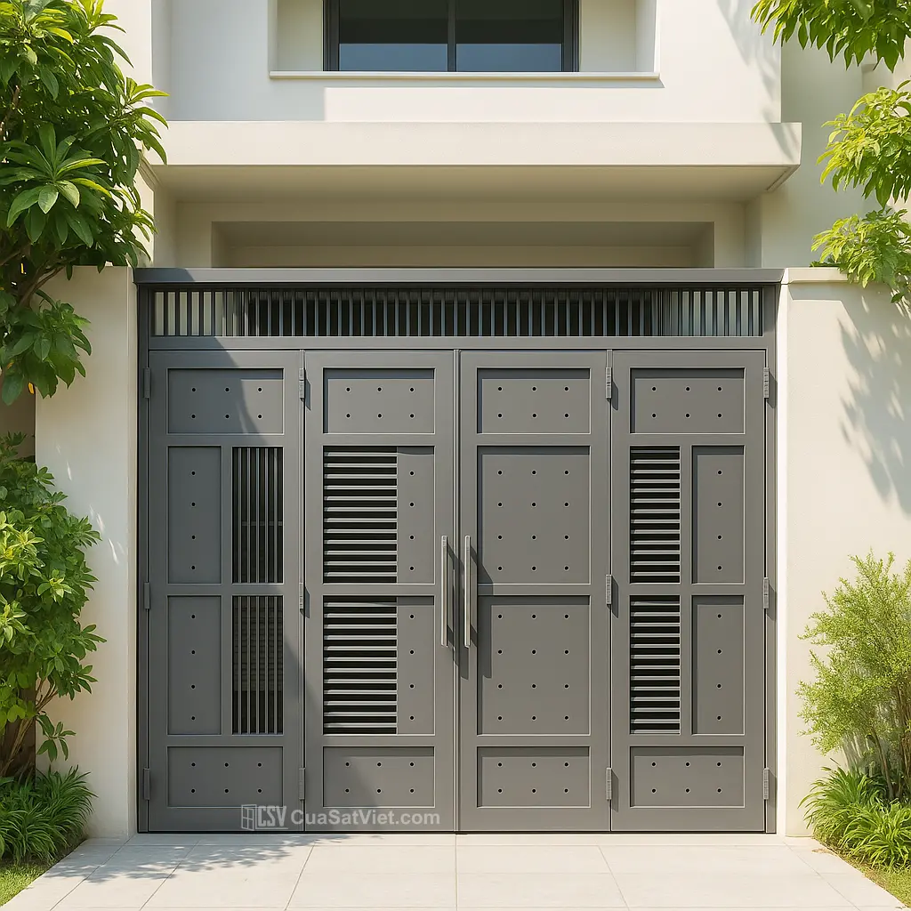 Lắp đặt mẫu cửa cổng sắt 4 cánh sắt hộp dày giúp ngôi nhà thêm phần đẳng cấp