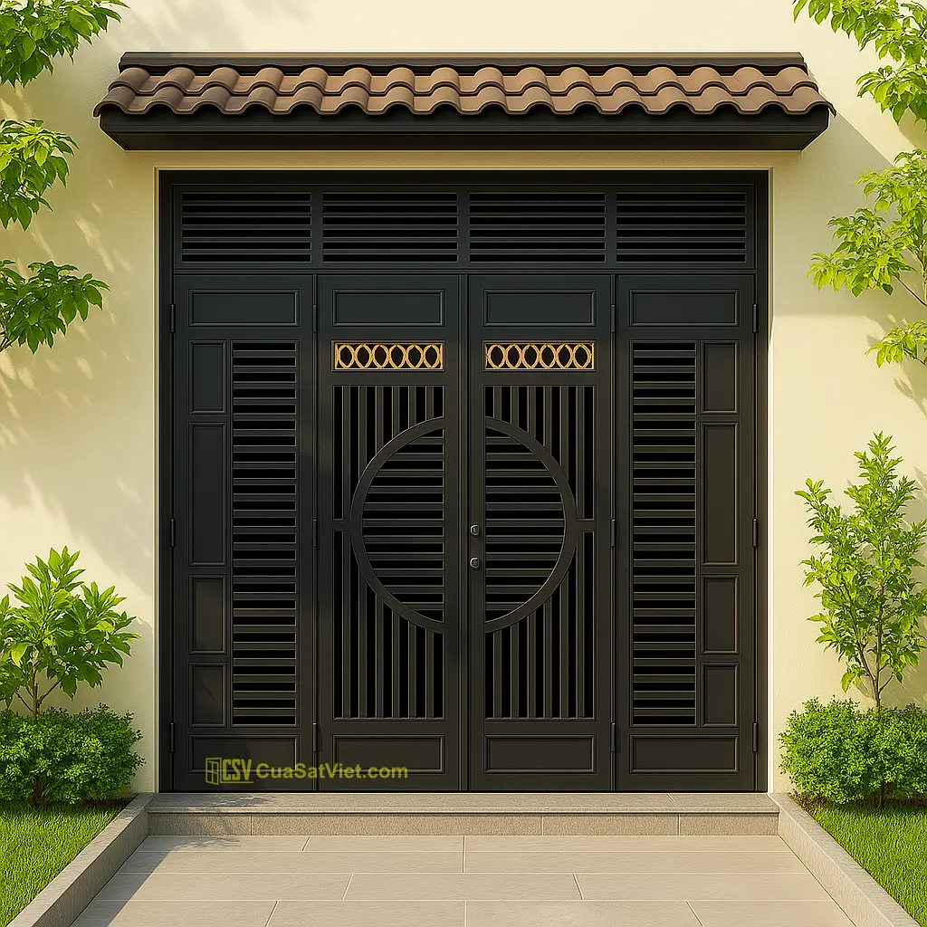 Lắp đặt mẫu cửa cổng sắt 4 cánh tô điểm mặt tiền giúp ngôi nhà thêm phần đẳng cấp