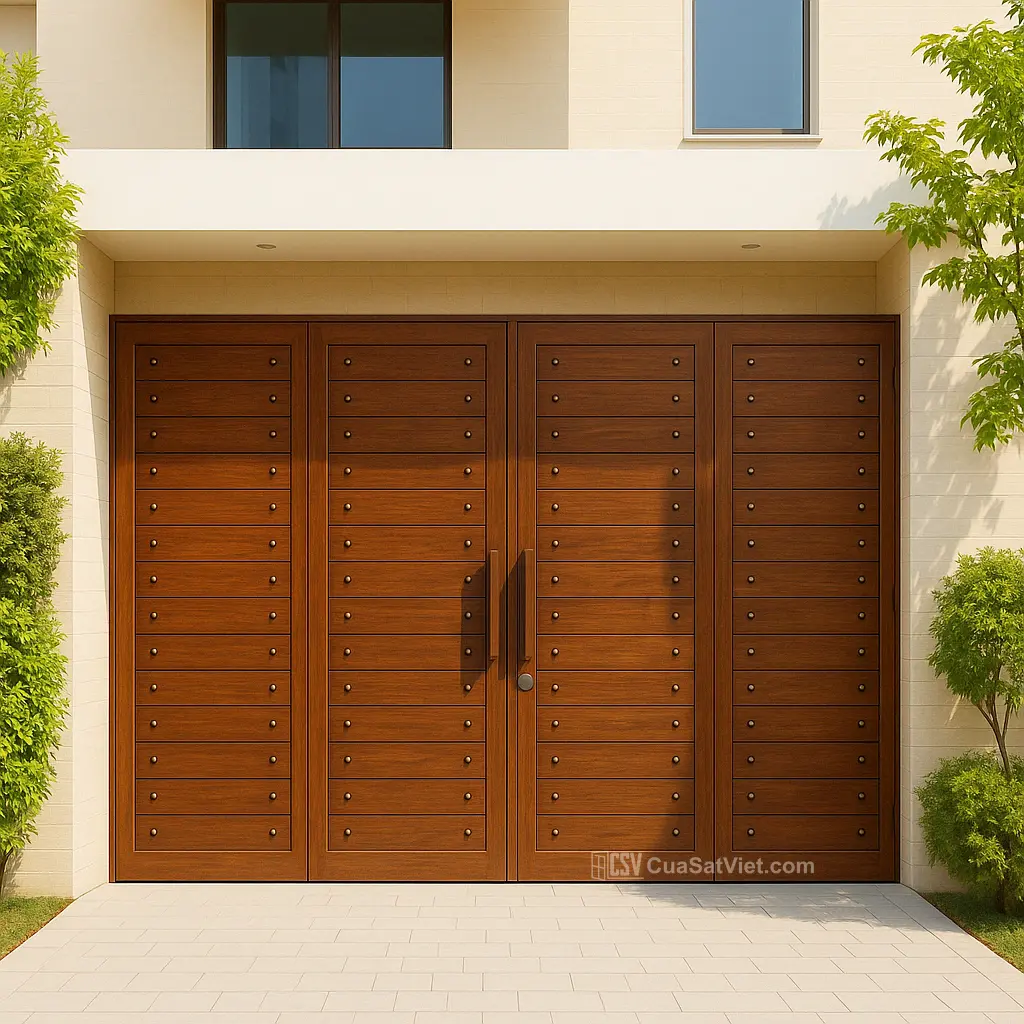 Lớp cách nhiệt của cửa sắt 4 cánh giả gỗ giữ không gian luôn mát mẻ