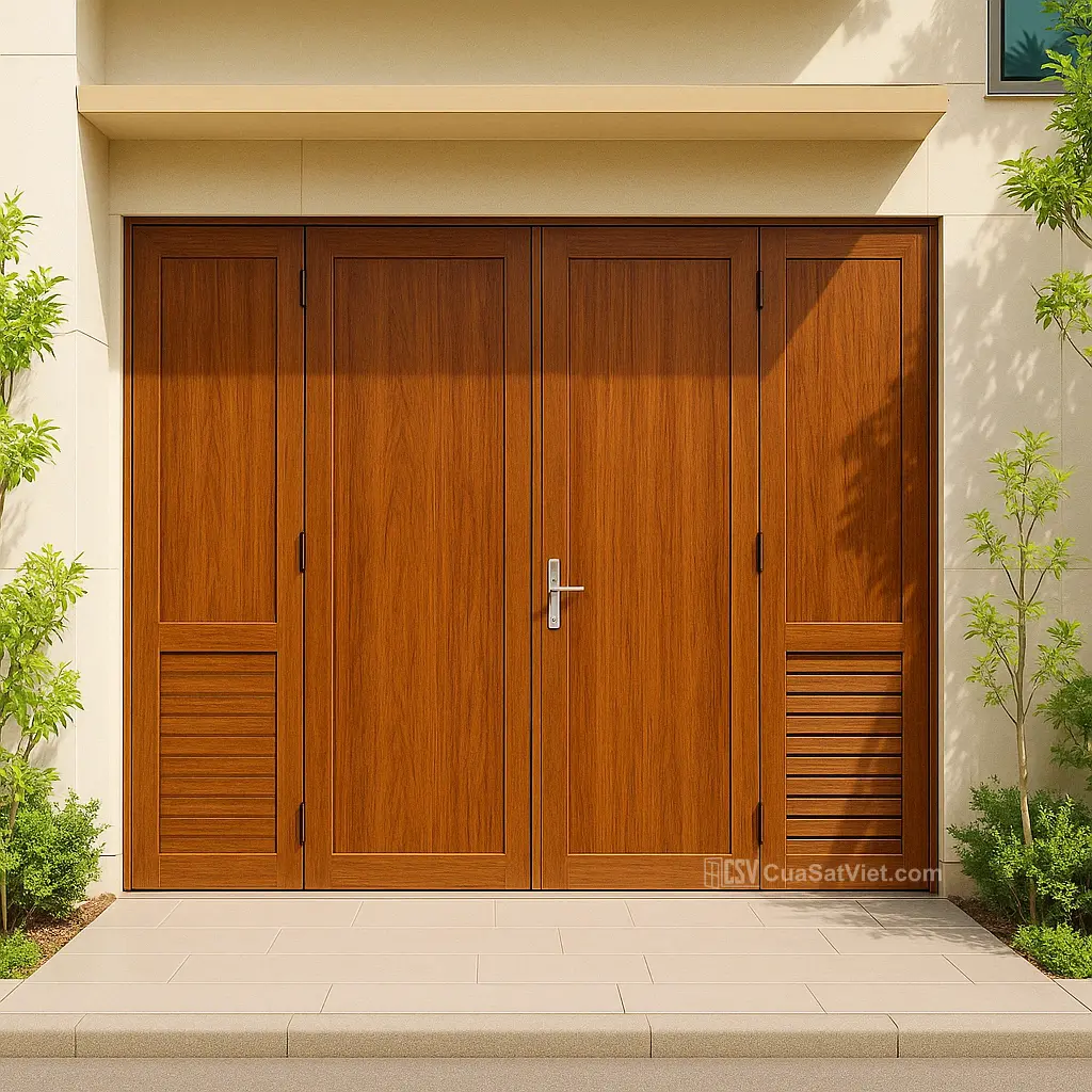 Khả năng chống gỉ cao giúp cửa sắt 4 cánh giả gỗ phù hợp vùng khí hậu ẩm