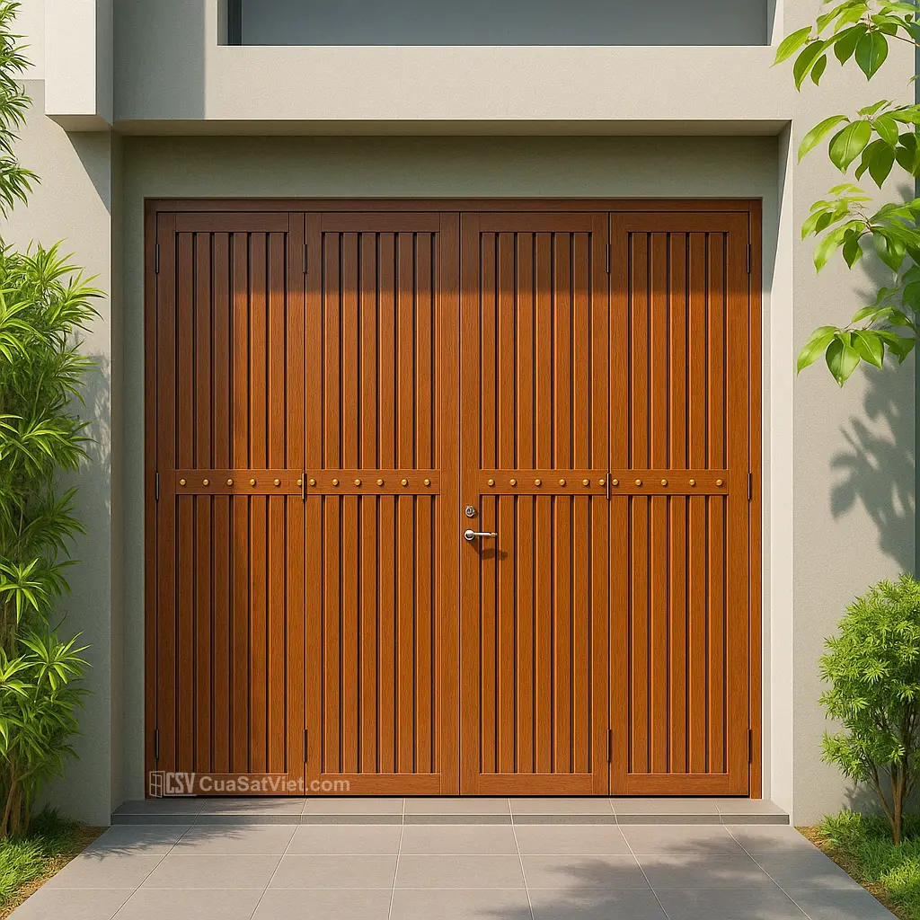 Lớp sơn tĩnh điện giữ màu bền đẹp cho cửa sắt 4 cánh giả gỗ lâu dài