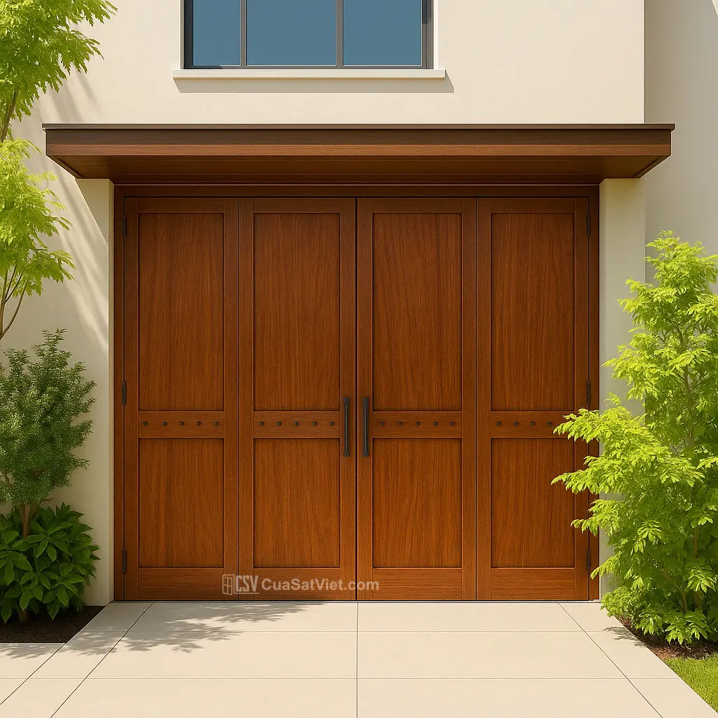 Cửa sắt 4 cánh giả gỗ có ô thoáng giữ không gian luôn mát và dễ chịu