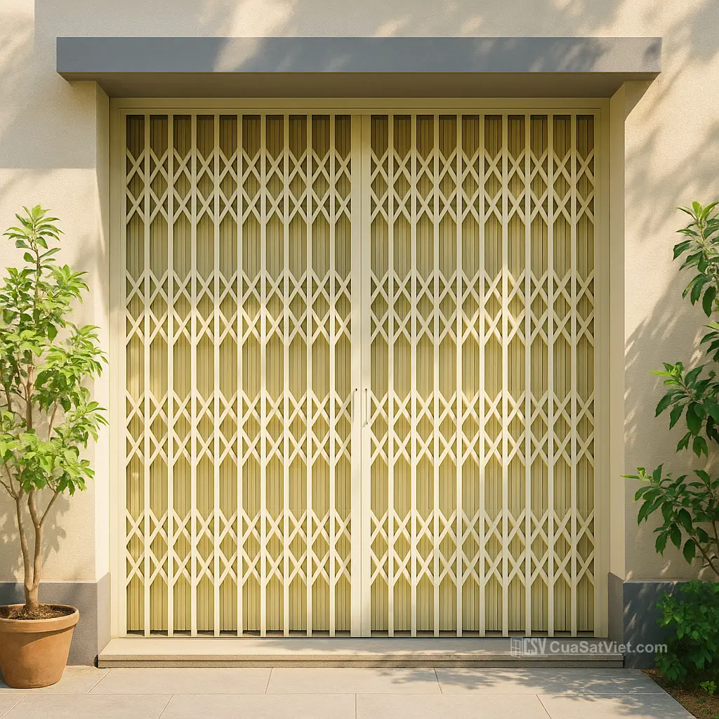 Thiết kế cửa kéo 2 cánh khung sắt chắc chắn với vật liệu cao cấp