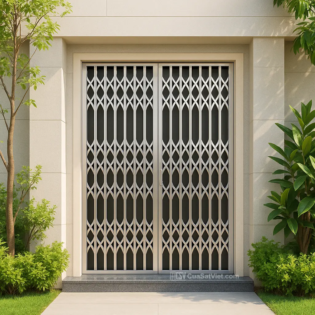 Cửa cửa kéo inox 2 cánh dễ lắp đặt, phù hợp nhiều công trình