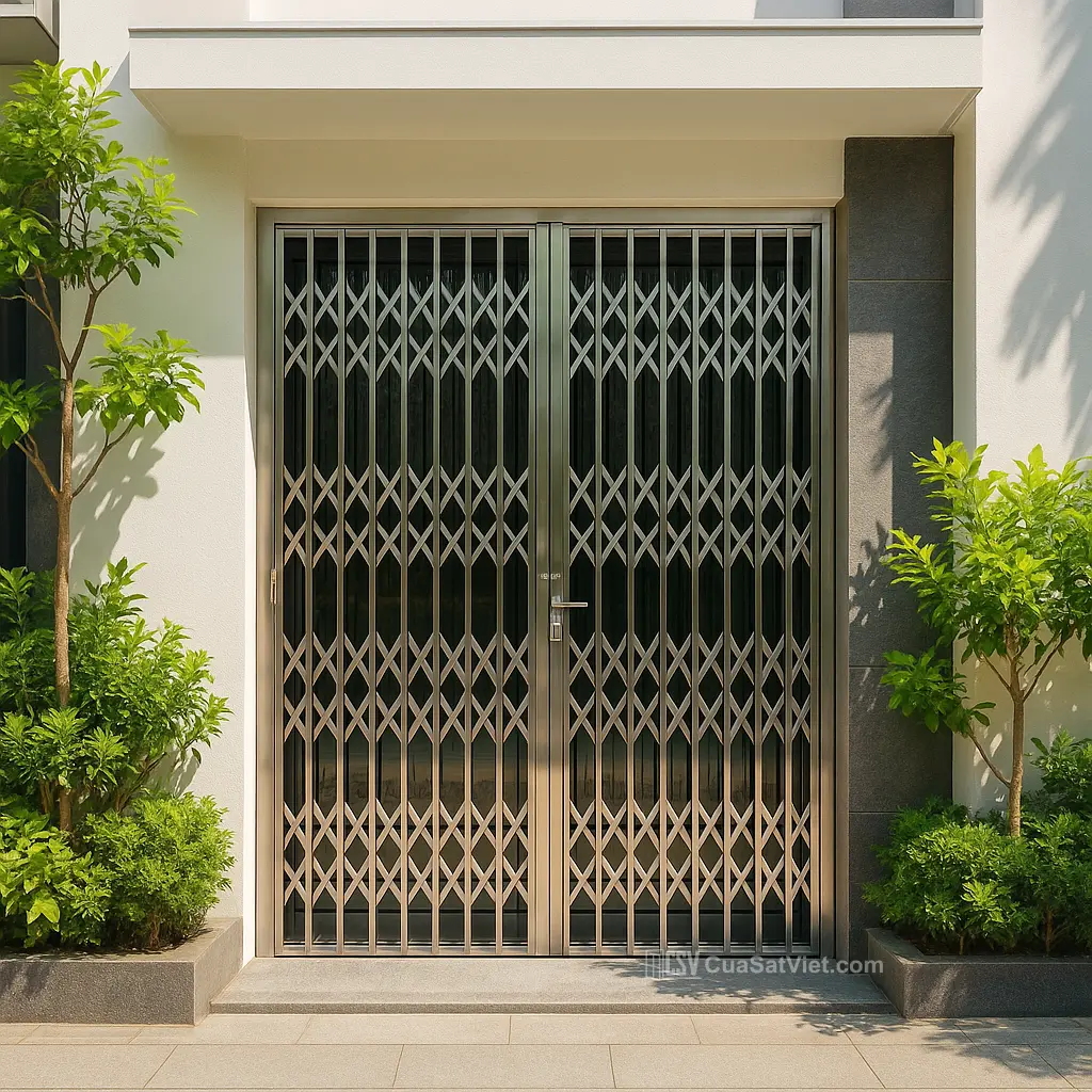 Cửa cửa kéo inox thiết kế chắc chắn, phù hợp nhiều không gian