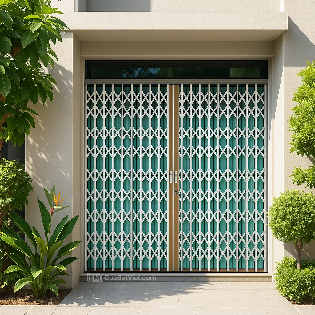 Sản phẩm cửa kéo sắt 2 cánh chống trộm chống trộm, đảm bảo an toàn