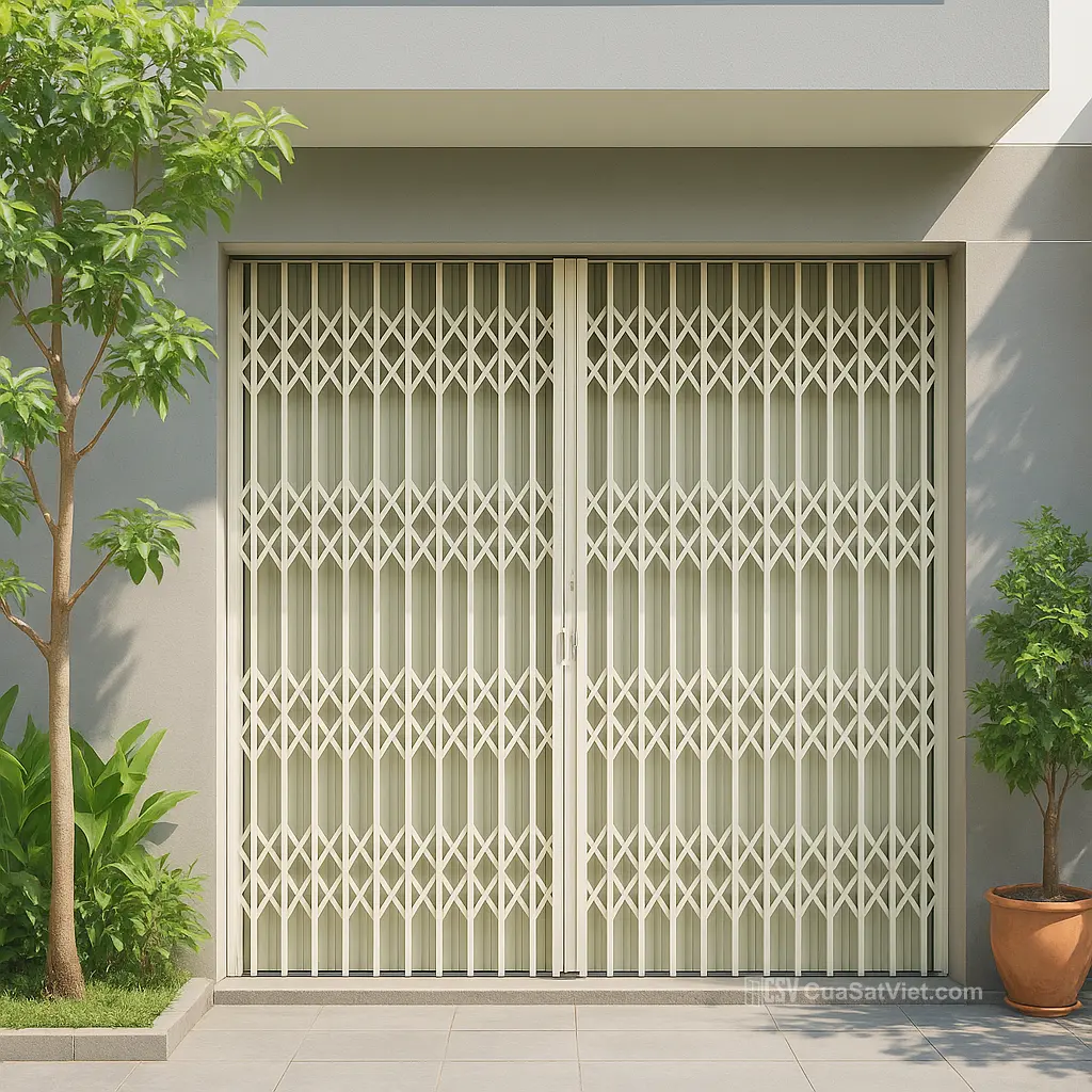 Thiết kế cửa kéo sắt 2 cánh dễ lắp đặt tối ưu diện tích sử dụng