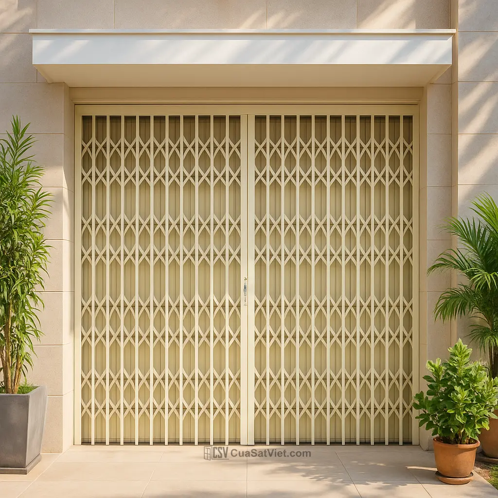 Giải pháp cửa kéo sắt 2 cánh mặt tiền đẹp hoàn hảo cho nhà phố