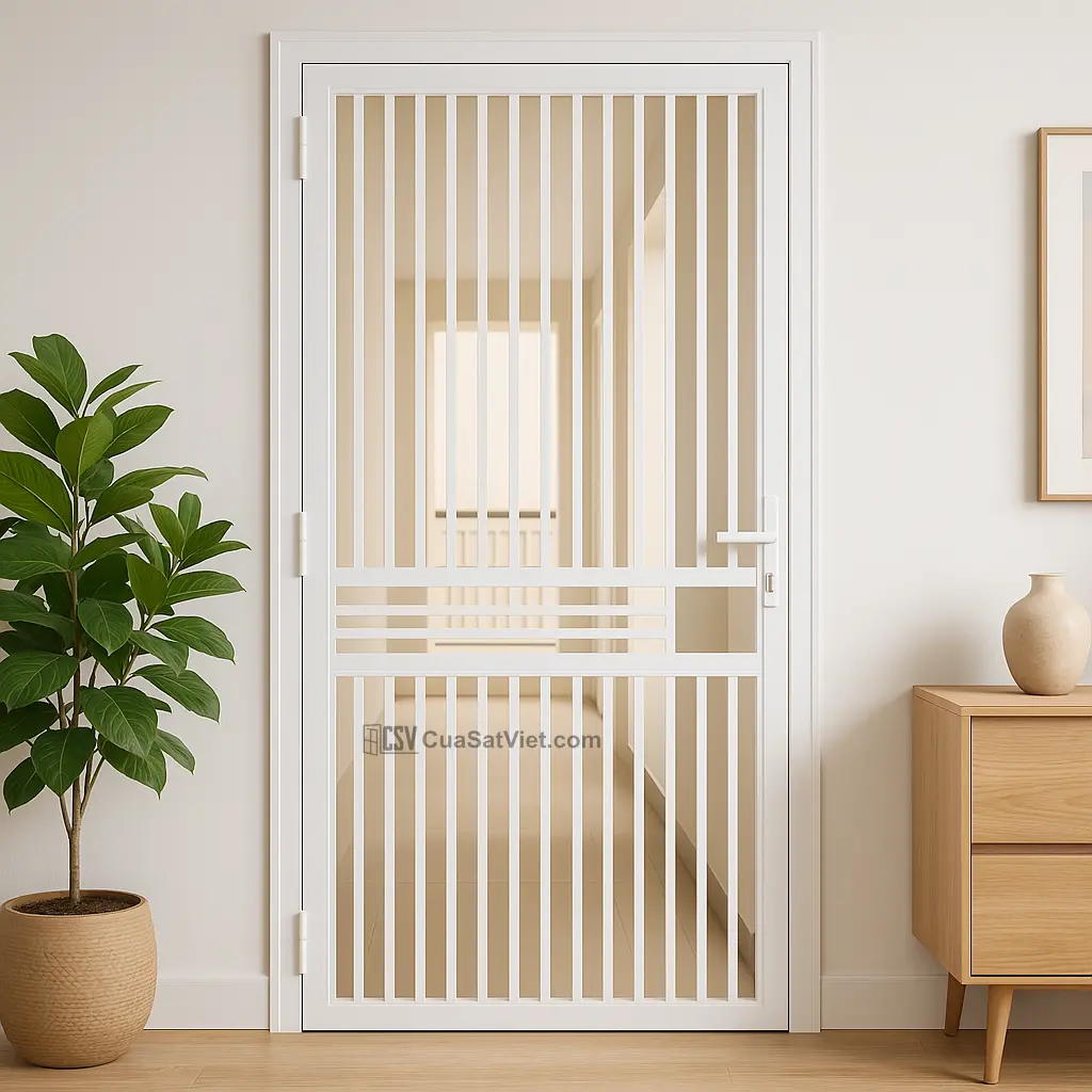 Sự kết hợp hoàn hảo giữa kính và sắt qua mẫu cửa sắt 1 cánh ban công.