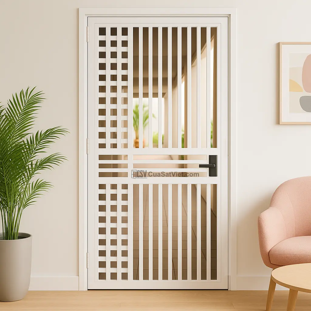 Sự kết hợp hoàn hảo giữa kính và sắt qua mẫu cửa sắt 1 cánh biệt thự.