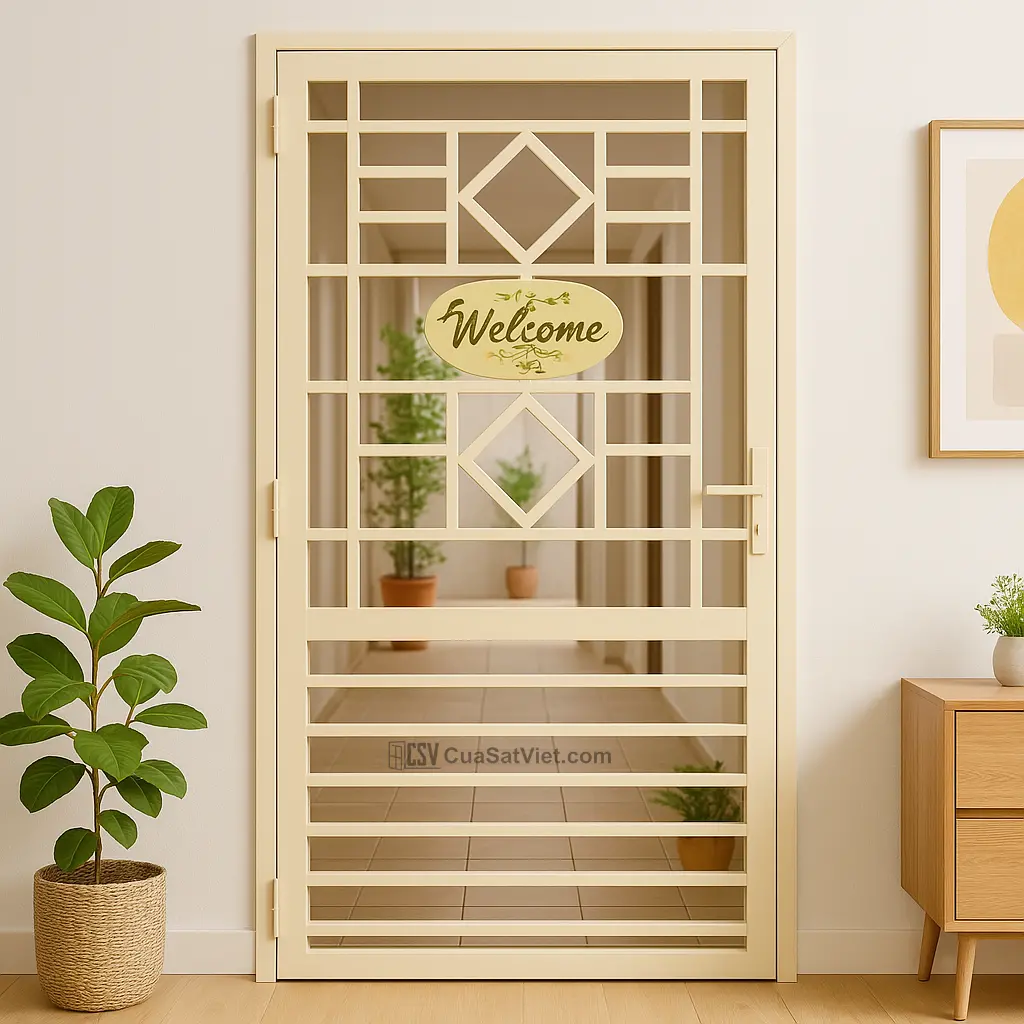 Thiết kế cửa sắt 1 cánh mỹ thuật 11 giúp không gian sống vừa an toàn vừa nổi bật hơn.