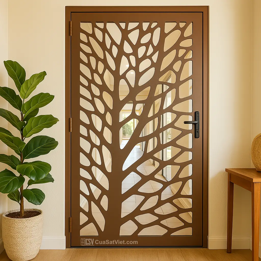 Thiết kế cửa sắt 1 cánh mỹ thuật 39 giúp không gian sống vừa an toàn vừa nổi bật hơn.